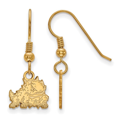Gold Plated Sterling Silver Logoart Texas Christian University Horned Frog Extra Small Dangle Wire Earrings