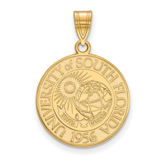 Gold Plated Sterling Silver Logoart University Of South Florida Large Crest Pendant