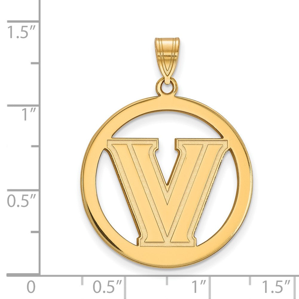 Gold Plated Sterling Silver Logoart Villanova University Letter V Large Circle Pendant