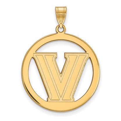 Gold Plated Sterling Silver Logoart Villanova University Letter V Large Circle Pendant