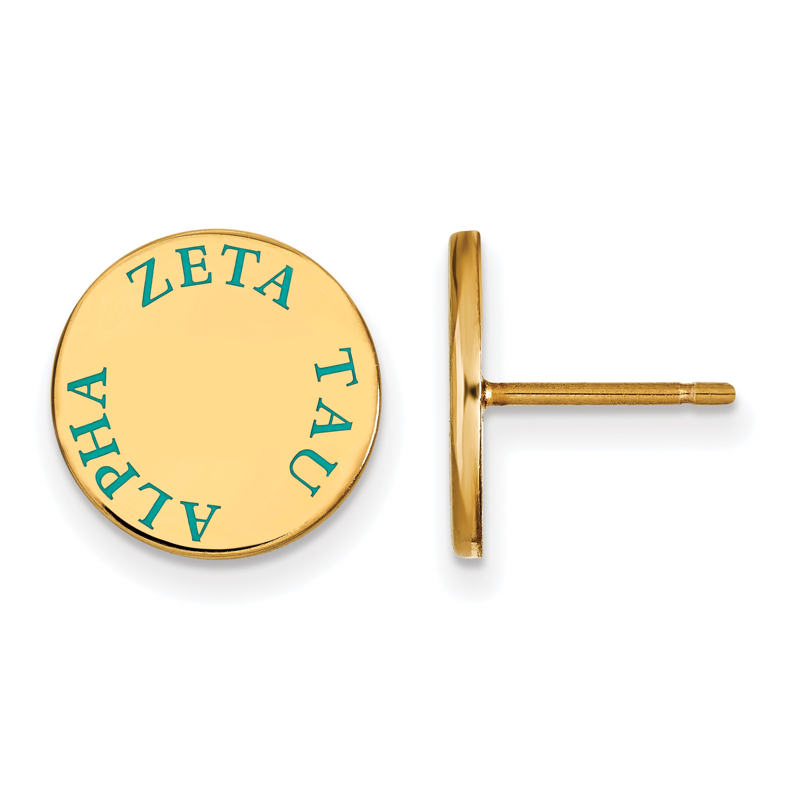 Gold Plated Sterling Silver Logoart Zeta Tau Alpha Sorority Text Color Enamel Post Earrings