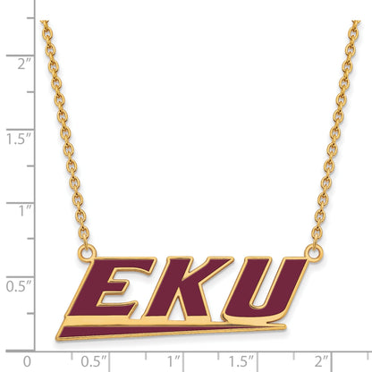 Gold Plated Sterling Silver Logoart Eastern Kentucky University E K U Large Enameled Pendant 18 Inch Necklace