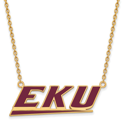 Gold Plated Sterling Silver Logoart Eastern Kentucky University E K U Large Enameled Pendant 18 Inch Necklace