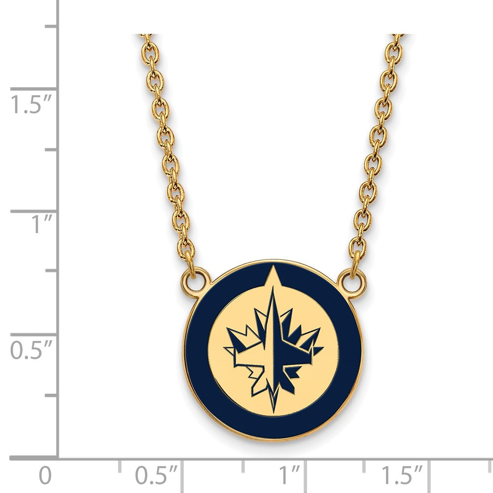 Gold Plated Sterling Silver Nhl Logoart Winnipeg Jets Large Enameled Pendant 18 Inch Necklace