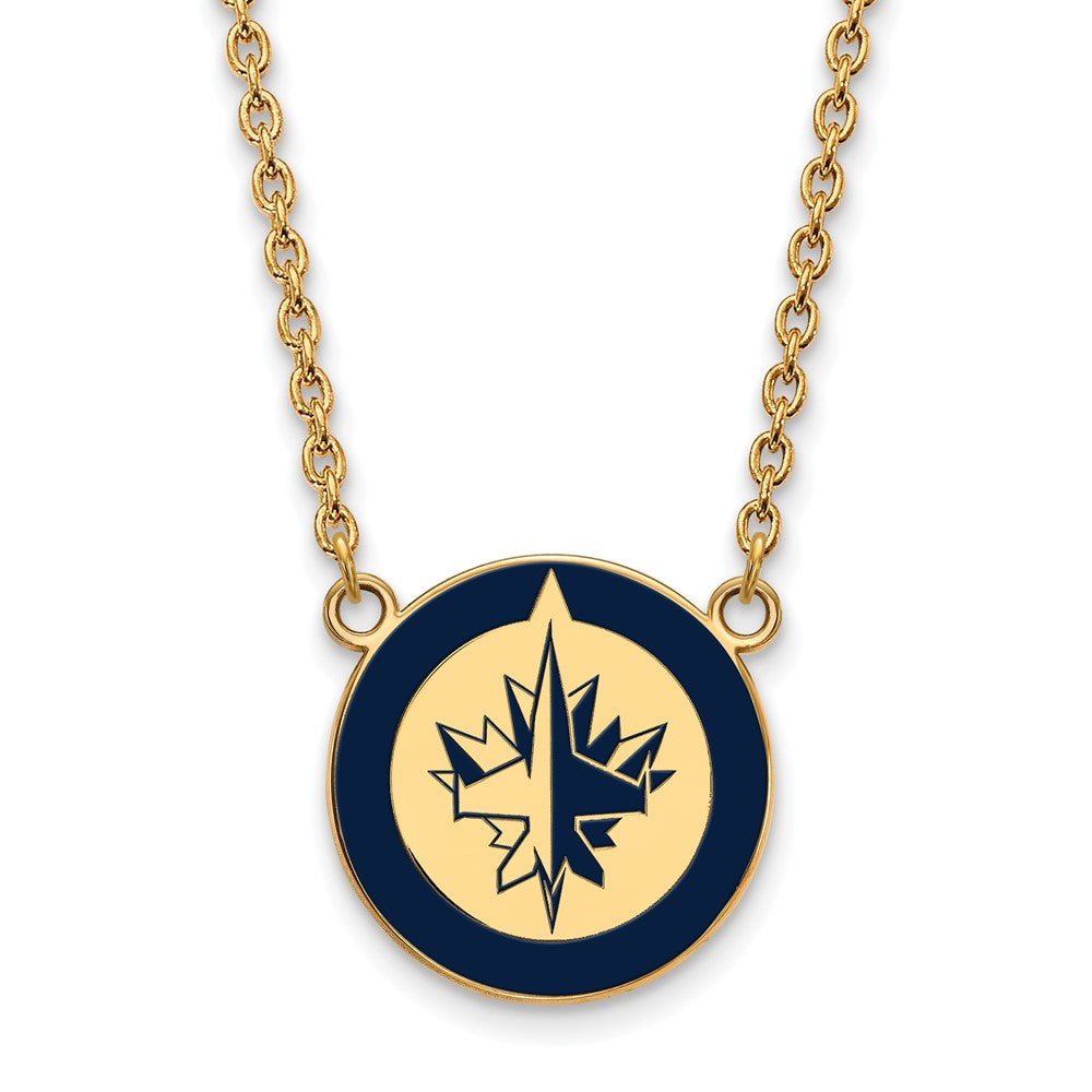 Gold Plated Sterling Silver Nhl Logoart Winnipeg Jets Large Enameled Pendant 18 Inch Necklace