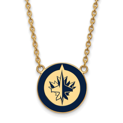 Gold Plated Sterling Silver Nhl Logoart Winnipeg Jets Large Enameled Pendant 18 Inch Necklace