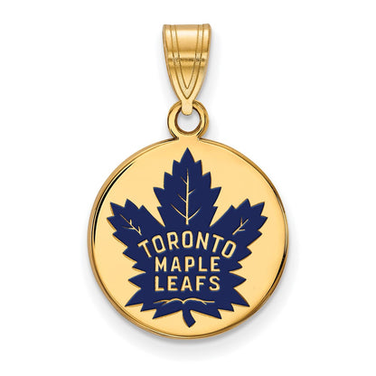 Gold Plated Sterling Silver Nhl Logoart Toronto Maple Leafs Med Enameled Disc Pendant