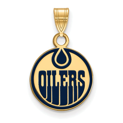 Gold Plated Sterling Silver Nhl Logoart Edmonton Oilers Small Enameled Pendant