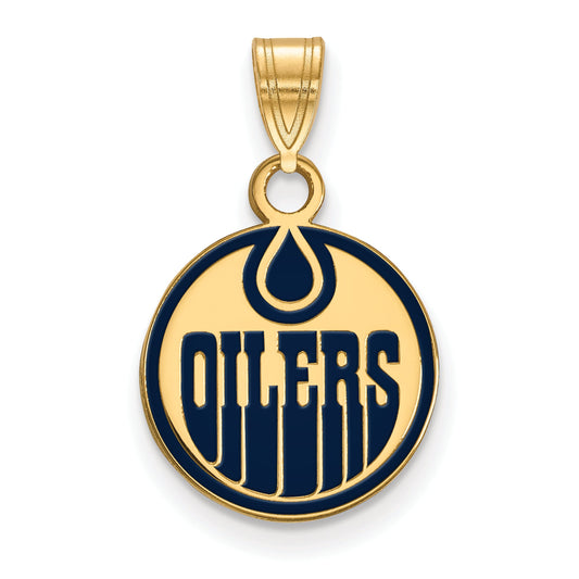 Gold Plated Sterling Silver Nhl Logoart Edmonton Oilers Small Enameled Pendant