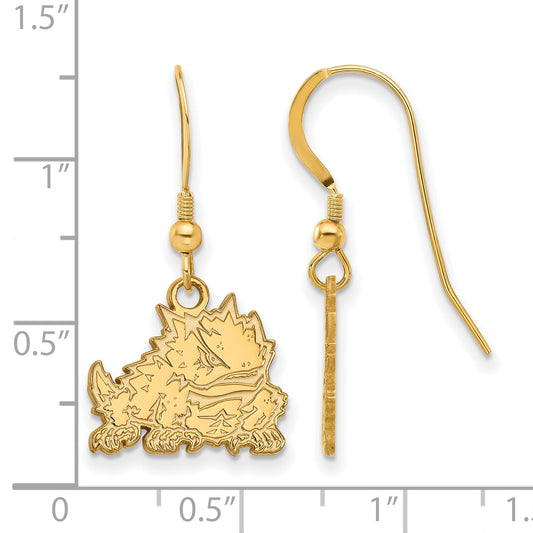 Gold Plated Sterling Silver Logoart Texas Christian University Horned Frog Small Dangle Wire Earrings