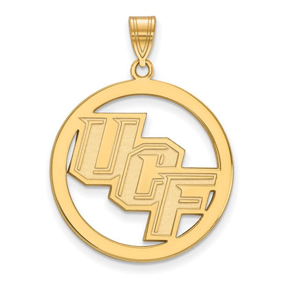 Gold Plated Sterling Silver Logoart University Of Central Florida U C F Extra Large Circle Pendant