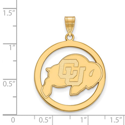 Gold Plated Sterling Silver Logoart University Of Colorado Buffalo Extra Large Circle Pendant