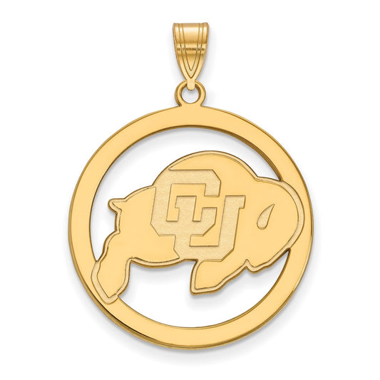Gold Plated Sterling Silver Logoart University Of Colorado Buffalo Extra Large Circle Pendant