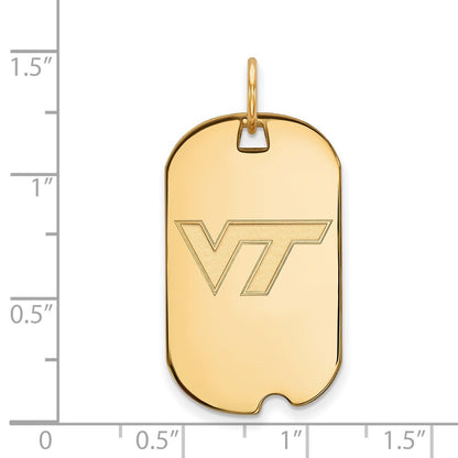 10K Yellow Gold Logoart Virginia Tech V T Small Dog Tag Pendant