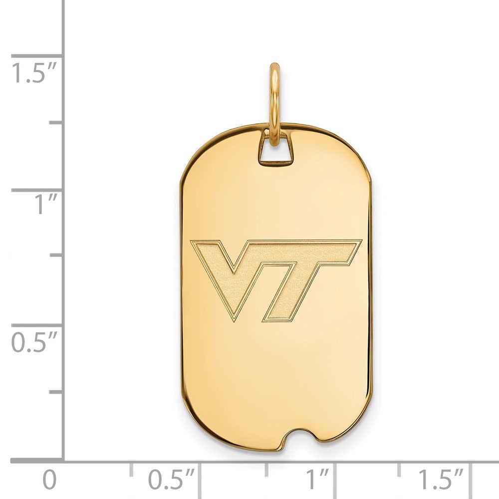 14K Yellow Gold Logoart Virginia Tech V T Small Dog Tag Pendant