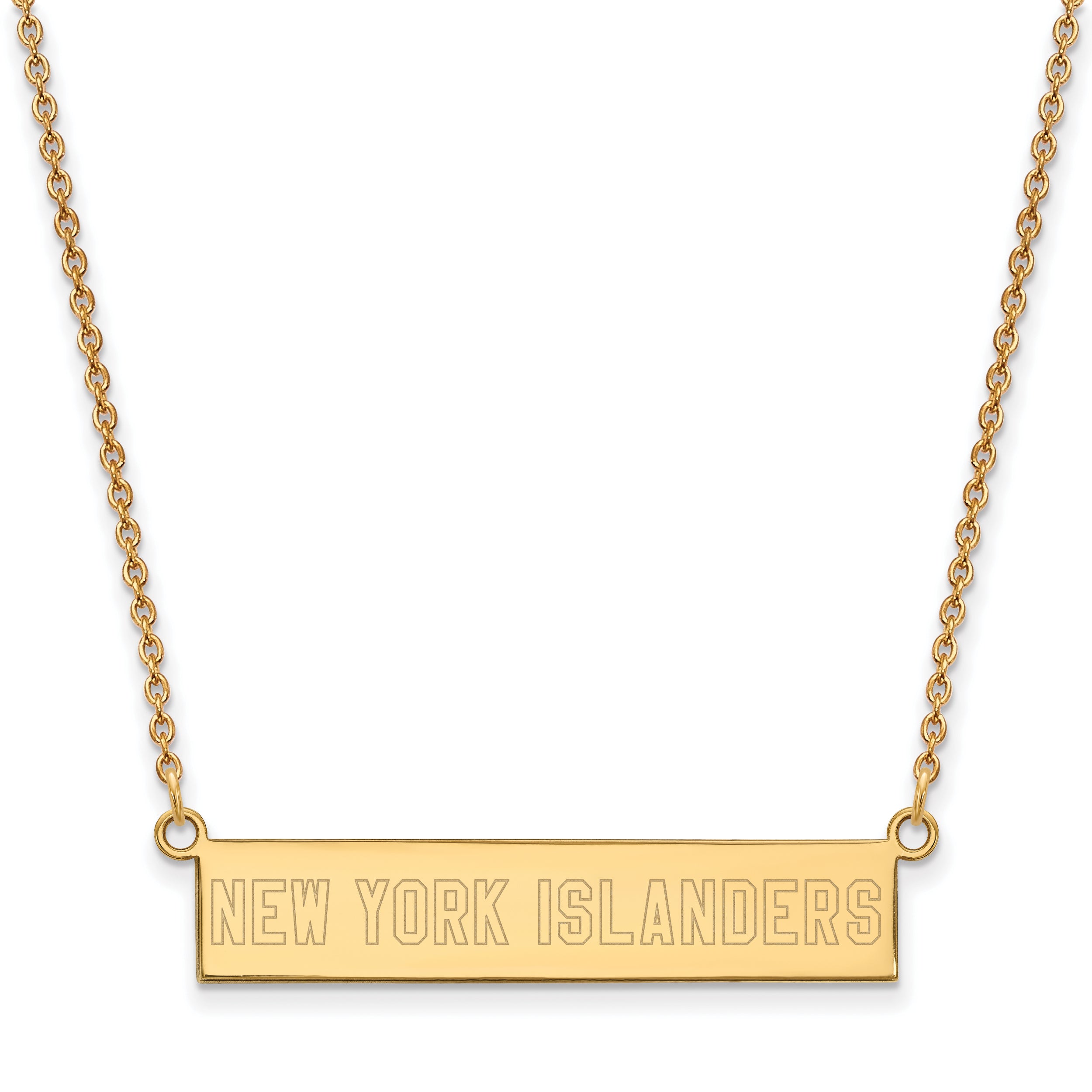 Gold Plated Sterling Silver Nhl Logoart New York Islanders Small Bar 18 Inch Necklace