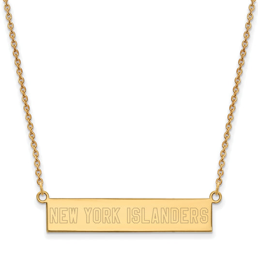 Gold Plated Sterling Silver Nhl Logoart New York Islanders Small Bar 18 Inch Necklace