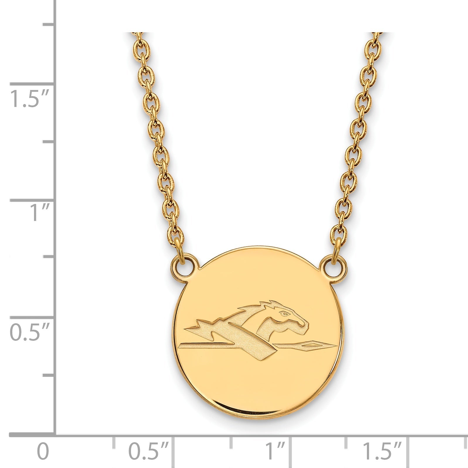 Gold Plated Sterling Silver Logoart Longwood University Horse Large Disc Pendant 18 Inch Necklace