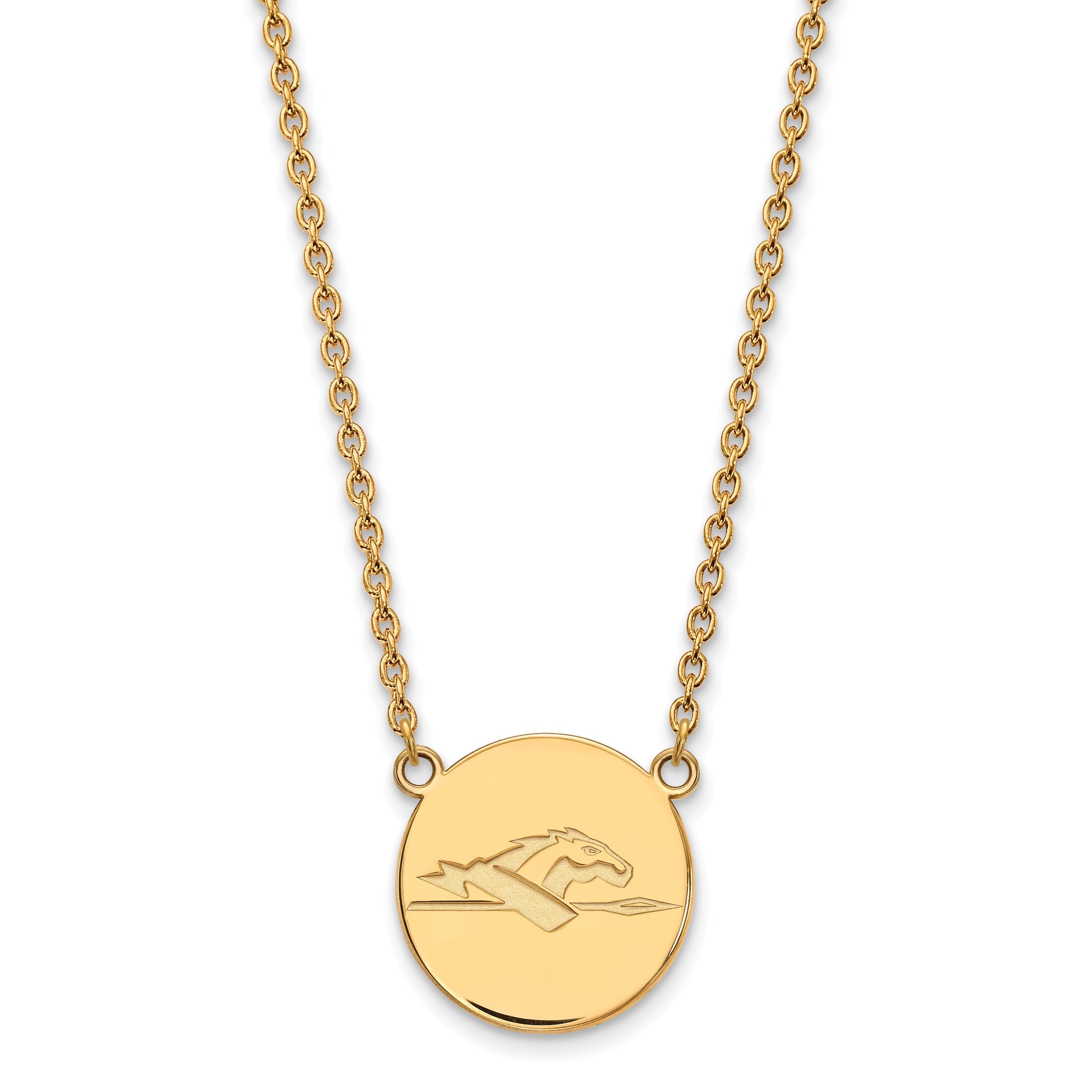 Gold Plated Sterling Silver Logoart Longwood University Horse Large Disc Pendant 18 Inch Necklace