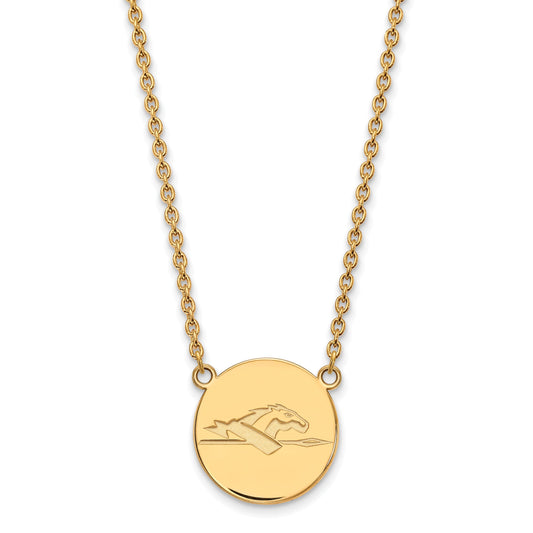 Gold Plated Sterling Silver Logoart Longwood University Horse Large Disc Pendant 18 Inch Necklace