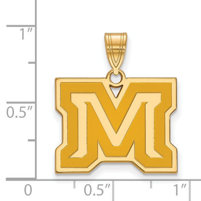 Gold Plated Sterling Silver Logoart Montana State University Letter M Medium Enameled Pendant