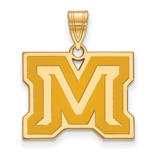 Gold Plated Sterling Silver Logoart Montana State University Letter M Medium Enameled Pendant