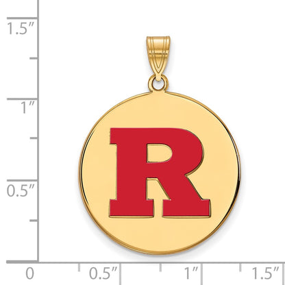 Gold Plated Sterling Silver Logoart Rutgers University Letter R Extra Large Enameled Disc Pendant