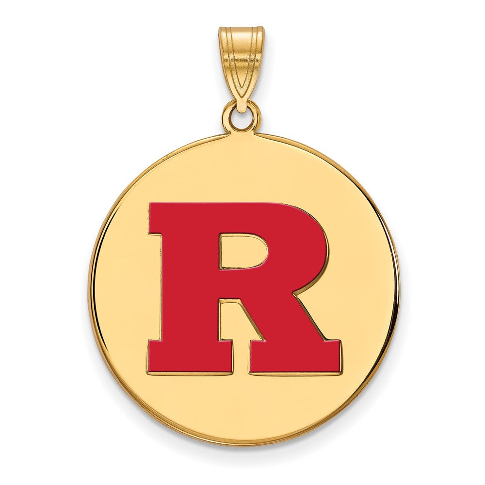 Gold Plated Sterling Silver Logoart Rutgers University Letter R Extra Large Enameled Disc Pendant