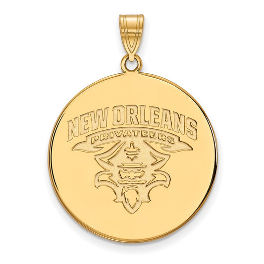 Gold Plated Sterling Silver Logoart University Of New Orleans Privateers Extra Large Disc Pendant