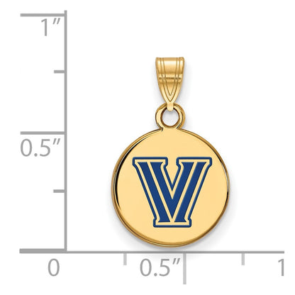 Gold Plated Sterling Silver Logoart Villanova University Letter V Small Enameled Disc Pendant