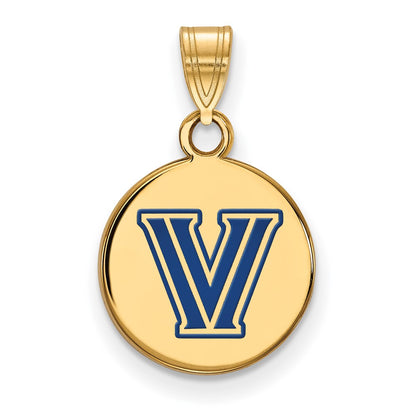 Gold Plated Sterling Silver Logoart Villanova University Letter V Small Enameled Disc Pendant