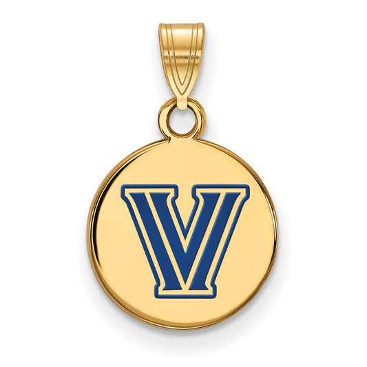 Gold Plated Sterling Silver Logoart Villanova University Letter V Small Enameled Disc Pendant