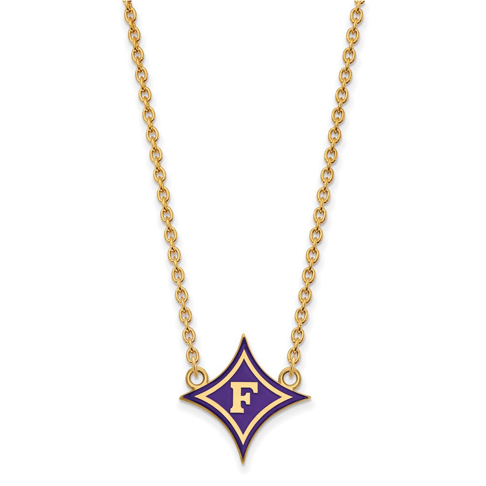 Gold Plated Sterling Silver Logoart Furman U Large Enameled Pendant 18 Inch Necklace