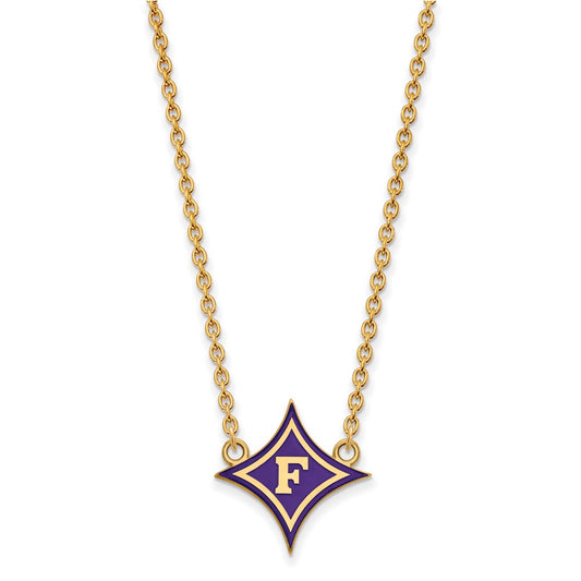 Gold Plated Sterling Silver Logoart Furman U Large Enameled Pendant 18 Inch Necklace