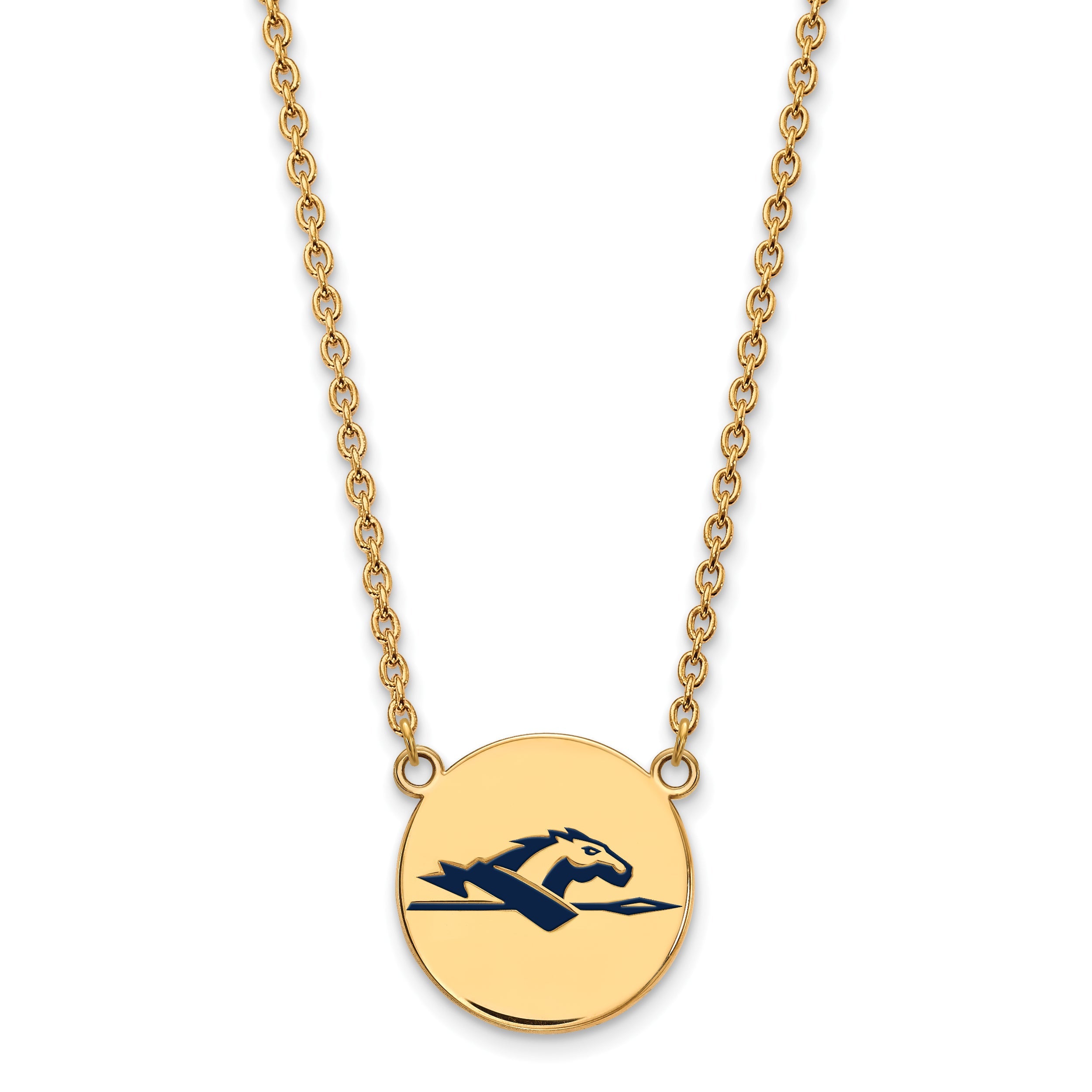 Gold Plated Sterling Silver Logoart Longwood University Horse Large Enameled Disc 18 Inch Necklace