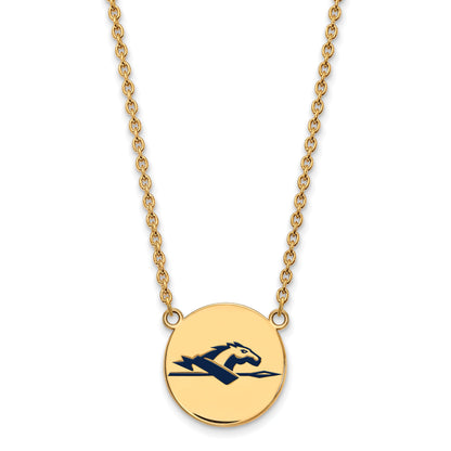 Gold Plated Sterling Silver Logoart Longwood University Horse Large Enameled Disc 18 Inch Necklace