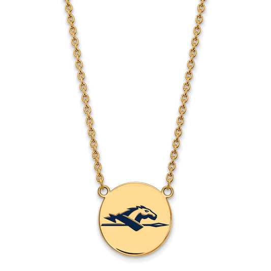 Gold Plated Sterling Silver Logoart Longwood University Horse Large Enameled Disc 18 Inch Necklace