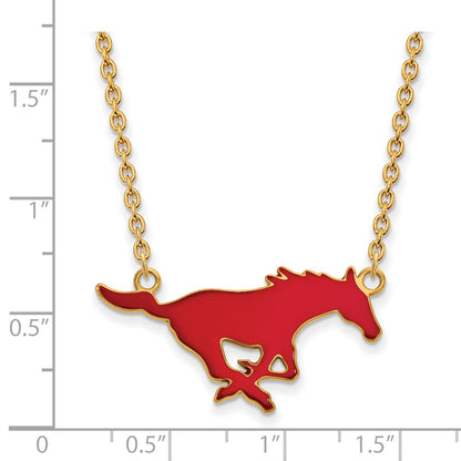 Gold Plated Sterling Silver Logoart Southern Methodist University Mustang Large Enameled Pendant 18 Inch Necklace