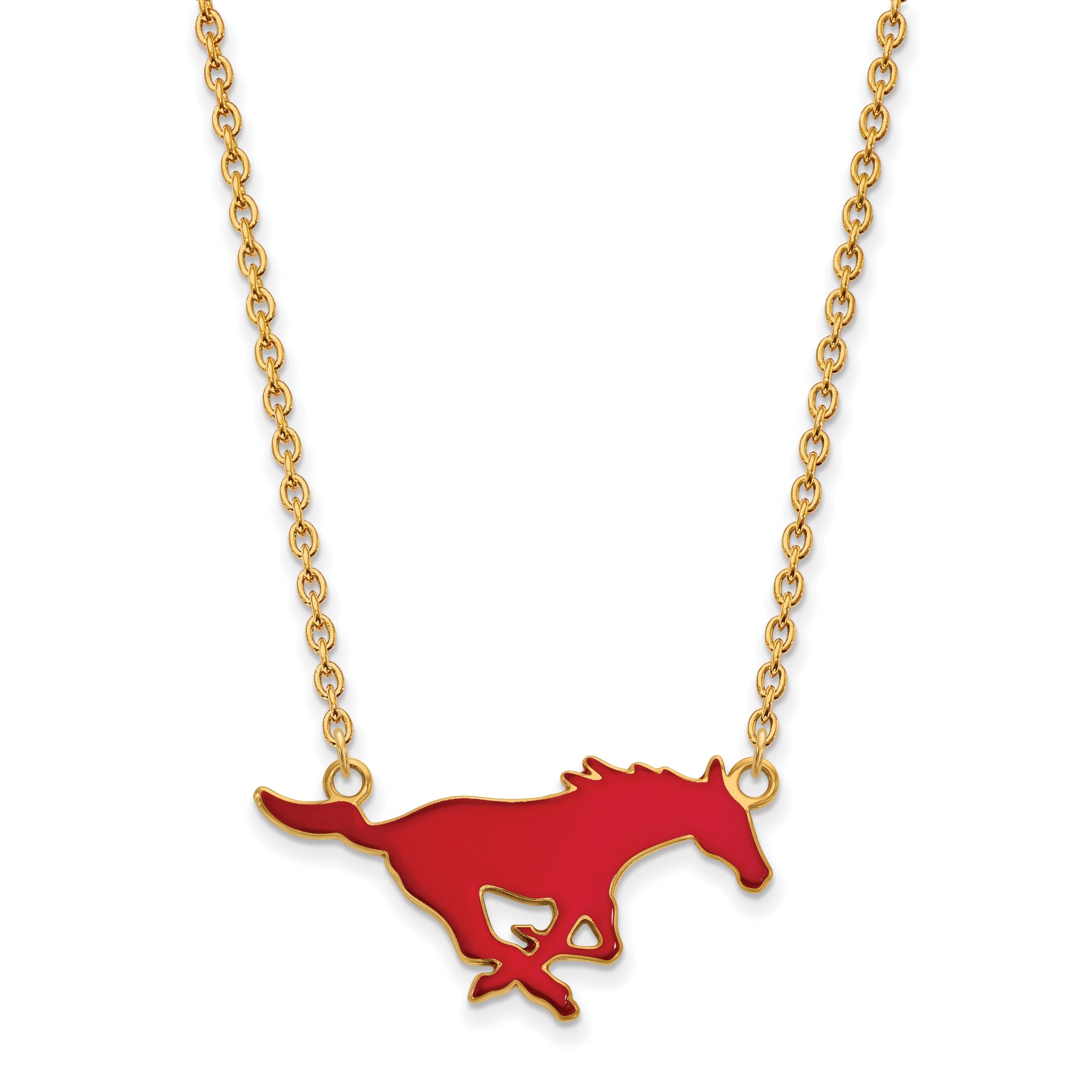Gold Plated Sterling Silver Logoart Southern Methodist University Mustang Large Enameled Pendant 18 Inch Necklace
