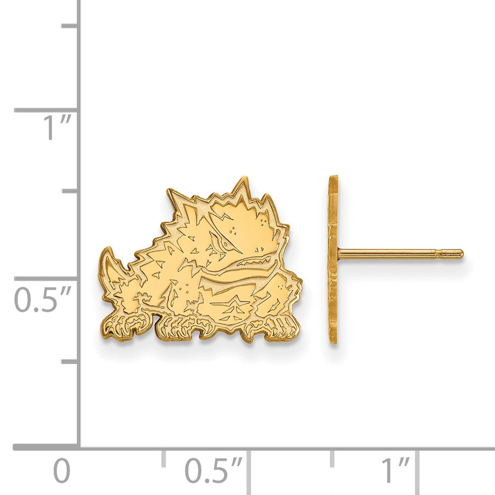 Gold Plated Sterling Silver Logoart Texas Christian University Horned Frog Small Post Earrings