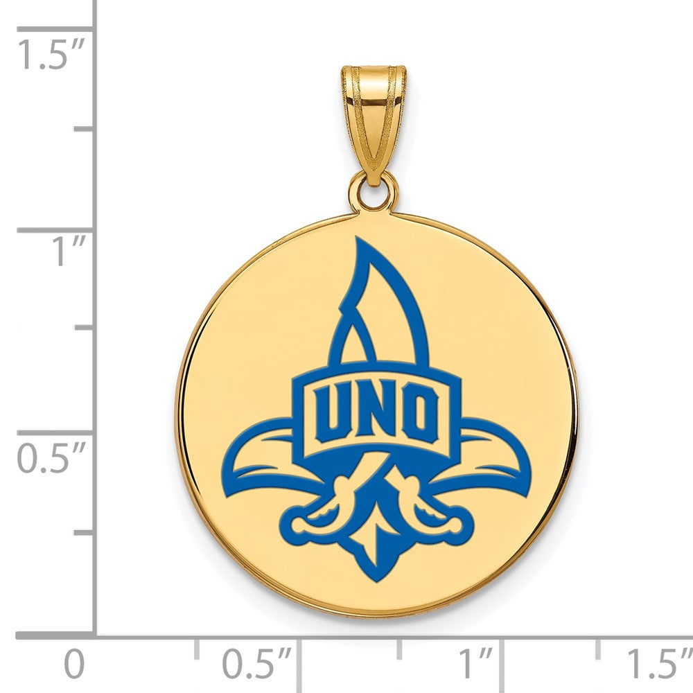Gold Plated Sterling Silver Logoart University Of New Orleans Privateers Extra Large Enameled Disc Pendant