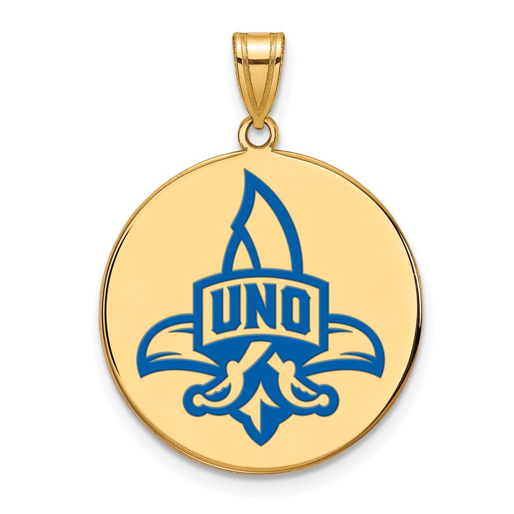 Gold Plated Sterling Silver Logoart University Of New Orleans Privateers Extra Large Enameled Disc Pendant