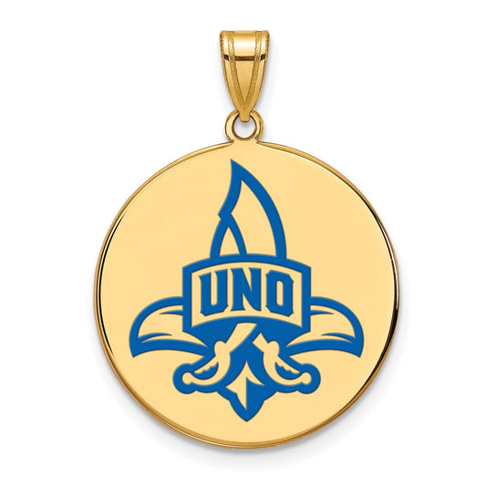 Gold Plated Sterling Silver Logoart University Of New Orleans Privateers Extra Large Enameled Disc Pendant