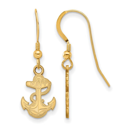 Gold Plated Sterling Silver Logoart Us Naval Academy Anchor Small Dangle Wire Earrings