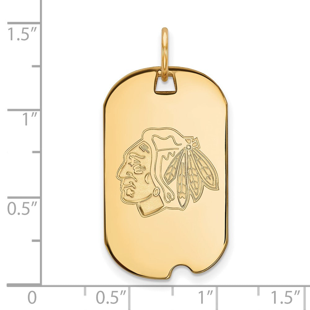 Gold Plated Sterling Silver Nhl Logoart Chicago Blackhawks Small Dog Tag Pendant