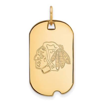 Gold Plated Sterling Silver Nhl Logoart Chicago Blackhawks Small Dog Tag Pendant