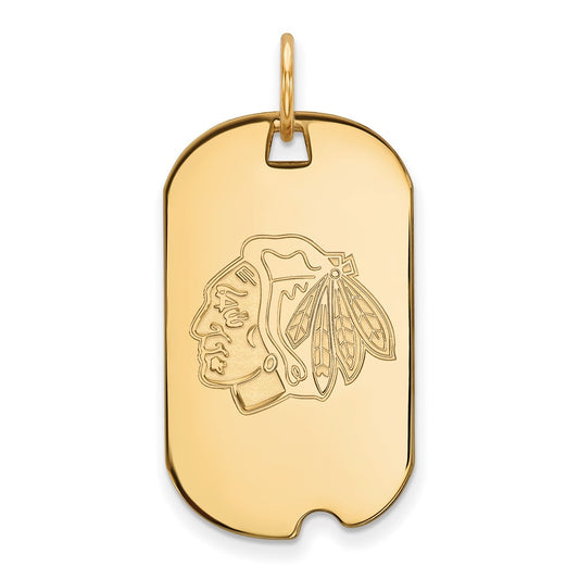 Gold Plated Sterling Silver Nhl Logoart Chicago Blackhawks Small Dog Tag Pendant