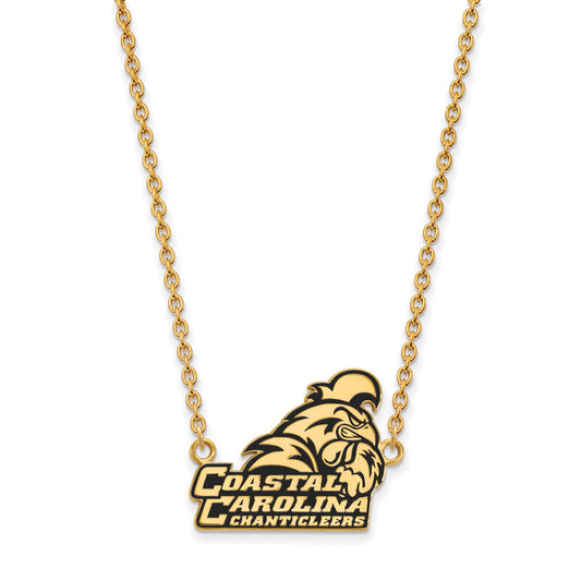 Gold Plated Sterling Silver Logoart Coastal Carolina University Chanticleers Large Enameled Pendant 18 Inch Necklace