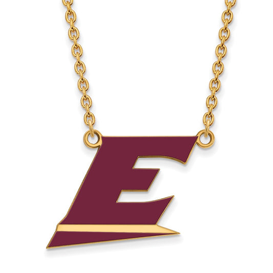 Gold Plated Sterling Silver Logoart Eastern Kentucky University Letter E Large Enameled Pendant 18 Inch Necklace