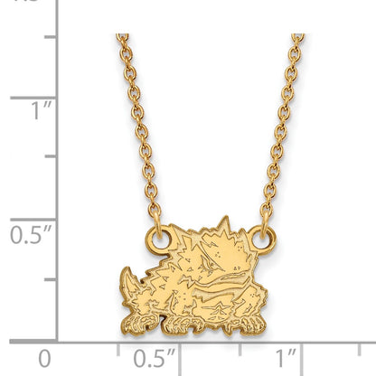 10K Yellow Gold Logoart Texas Christian University Horned Frog Small Pendant 18 Inch Necklace